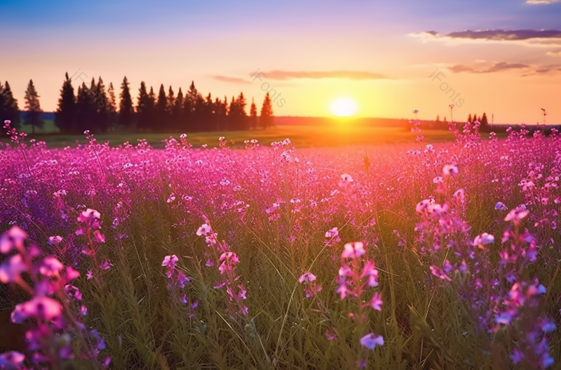 实拍金色夕阳下的花丛风景实拍,高清,摄影图,摄影图片,图片大全,摄影图免费下载